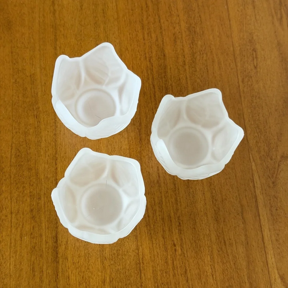 PartyLite Vintage Frosted Glass Lotus 🪷 Candle Holders-Set Of 3 Floral Decor